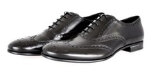 PRADA Leather Brogue Oxford Logo Heel Dress Shoes 2EA039 - Black NEW
