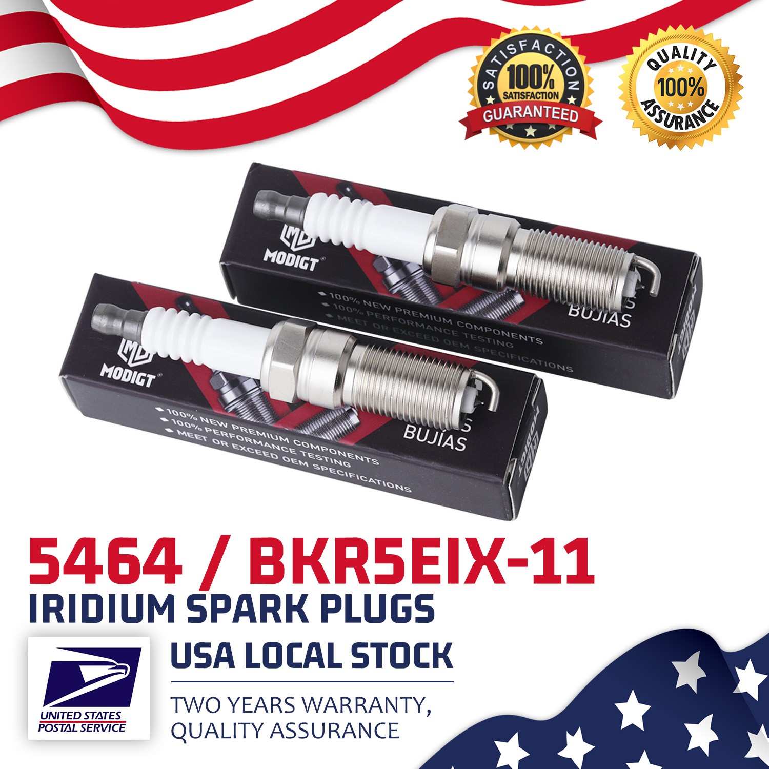 Enhance Engine Performance For NGK BKR5EIX11 5464, OEM Spark Plugs Set 2pcs NEW