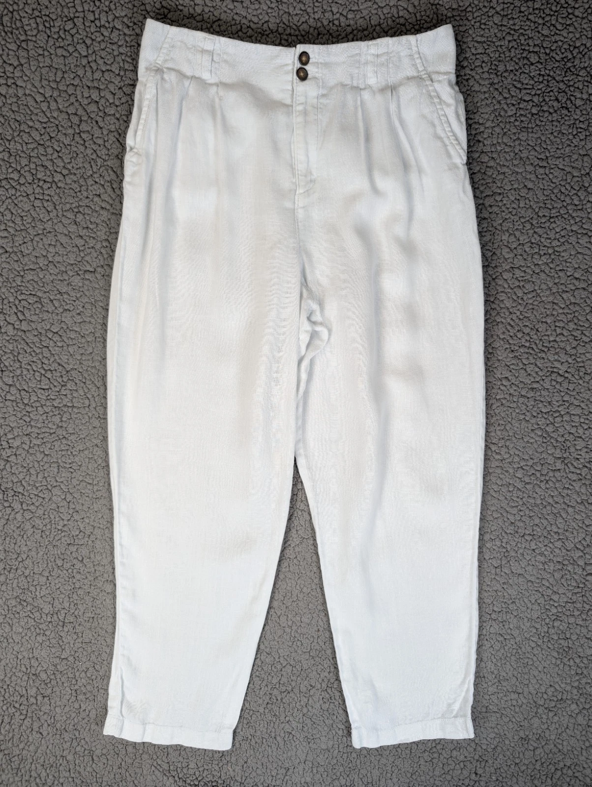 Garnet Hill Women's Pants White 100% Linen Straight-Leg Linen Trousers Size 12