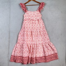 By The River Maxi Dress Women's Cream Red Printed Tiered Ruffle Shoulder Boho