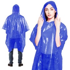 Blue Disposable Rain Ponchos with Hood Emergency 200 Count One Size