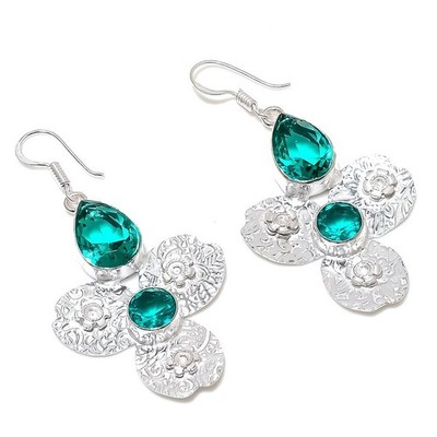 Mint Tourmaline Gemstone Handmade 925 Sterling Silver Jewelry Earring Size 2.8''