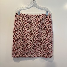 J McLaughlin Elm Skirt Ivory Red Jacquard Pencil Womens Size 10