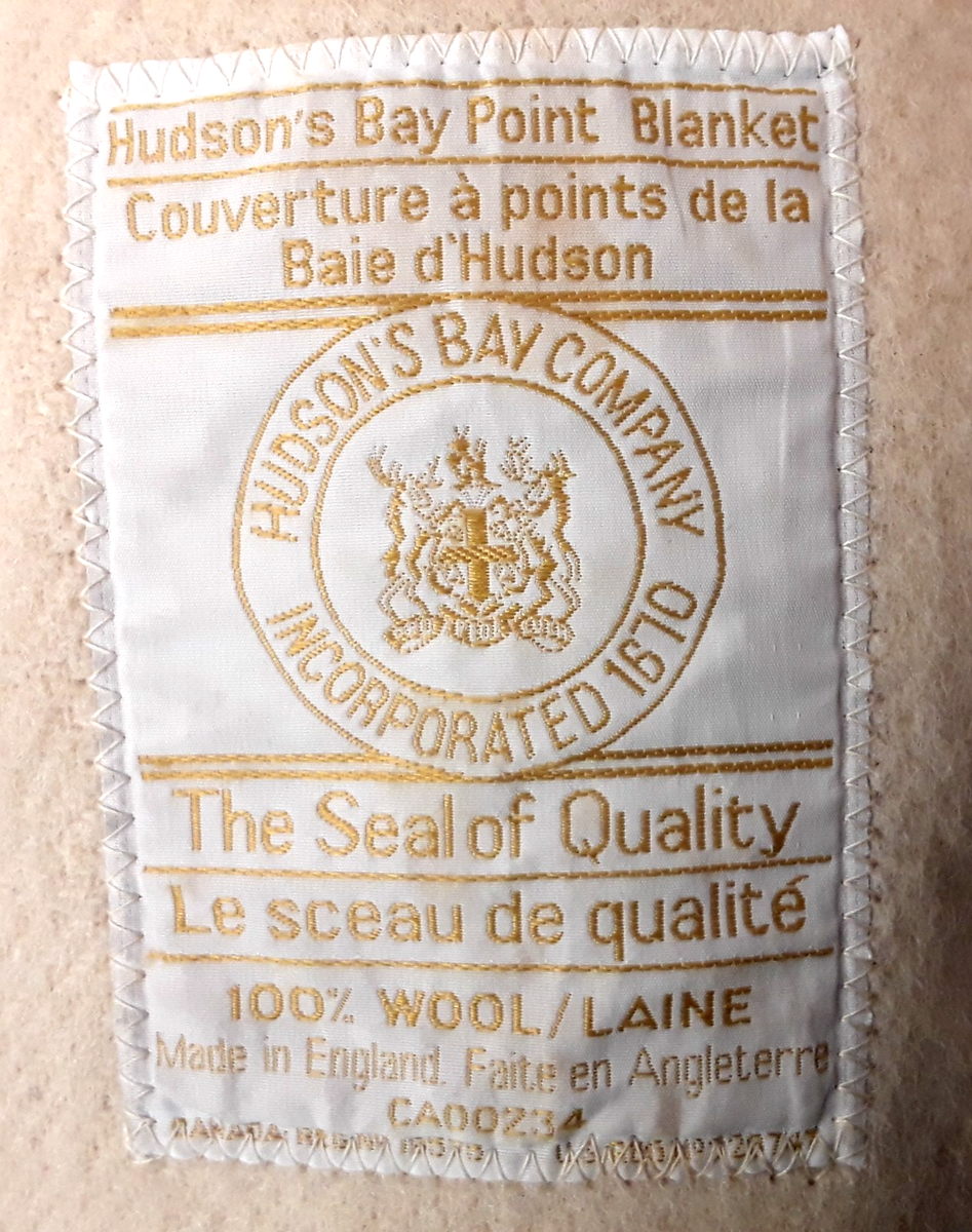 Hudson's Bay 6 Point Blanket Beige Blue Stripe Wool Gold Label