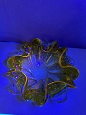Vintage Uranium? Manganese? Studio Art Glass Bowl Ashtray Thick Glass Glows