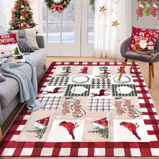 Area Rug 5' x 7' Christmas Cardinal Washable Bedroom Rug Holiday Entryway Ind...