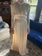 Gunne Sax San Francisco 1970's Off White Satin Lace Prairie Dress Size 11