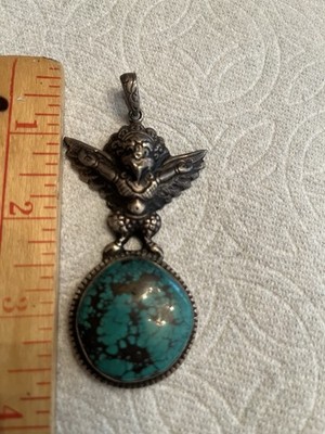 Vintage schöner einzigartiger großer Anhänger Sterlingsilber Türkis Unikat