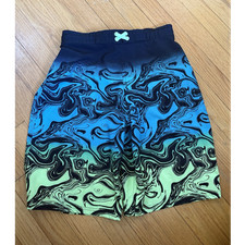 Wonder Nation Boys XL Swim Trunks Black Blue Yellow Geometric Lined Pocket