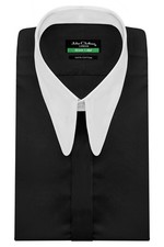 Men's Black 1920s Retro Dress Shirt Long Round Spear Point Collar Hidden Buttons