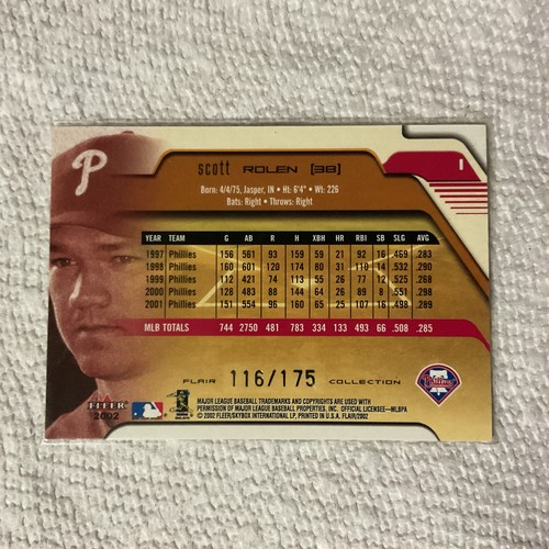 2002 Flair #1 SCOTT ROLEN Flair Collection 116/175 - Picture 2 of 3