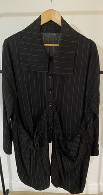 Kedem Sasson Deconstructed Black & White Pinstripe Linen Jacket Top Shirt One Sz