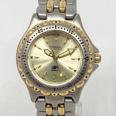 Fossil Blue Watch Women 29mm Silver Gold Tone Rotating Bezel WR New Battery  7