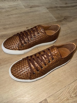 Paul Frederick Mens 8 M Woven Brown Burgundy Leather Shoes Italy FPP124C