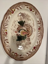 Vintage Turkey Platter Transferware Brown Thanksgiving 