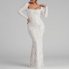 FAB WHITE SEQUIN WEDDING GUEST CRUISE EVENING PARTY OCCASION MAXI DRESS UK 16
