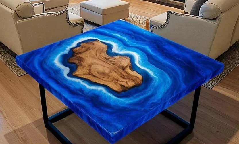 Ocean Inspired Epoxy Resin Coffee Table Handmade Wood Furniture for Home - Image 3 of 4