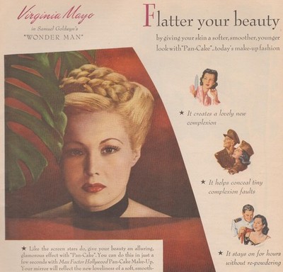 1945 Max Factor Vintage Print Ad Hollywood Make Up Virginia Mayo Cosmetic Beauty