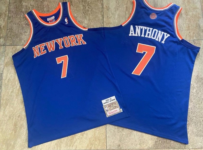 New york knicks carmelo anthony retro vintage blue basketball jersey