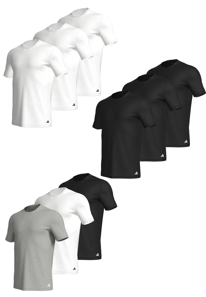 12 Pièces Adidas Crew Neck T-Shirt Pour Hommes Sous-Vêtement Col Rond En Coton - Photo 1/1