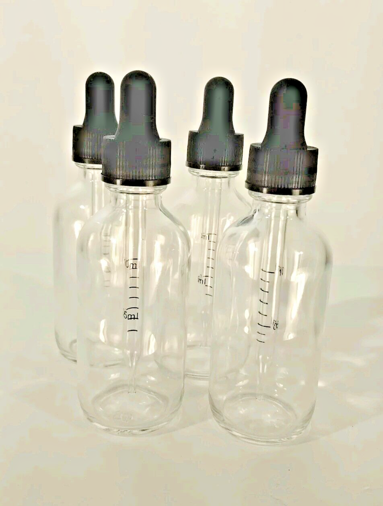 2oz Clear Glass Bottle with Black Dropper - 4 Bottles