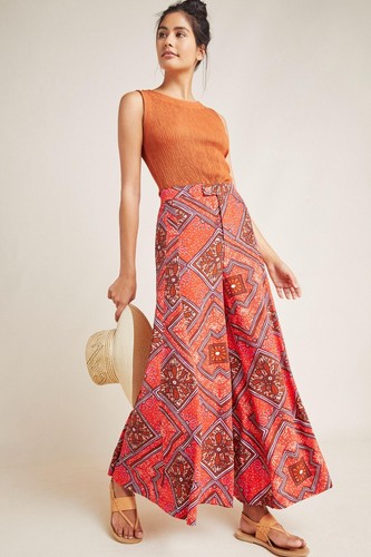 Anthropologie Skirted Wide Leg Pants Red Geometric Print High Rise Women's 8