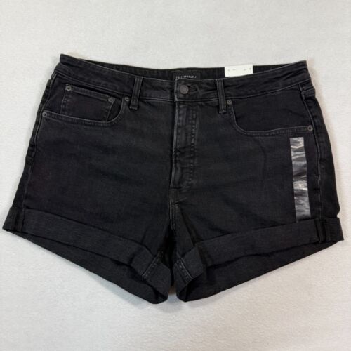 Free Assembly Women’s Black Rolled Cuff Jean Shorts Size 16 Vintage Distressed C