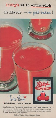 Vintage Libby's Tomato Juice Magazine Ad Page 1950s mid century approx 11x5
