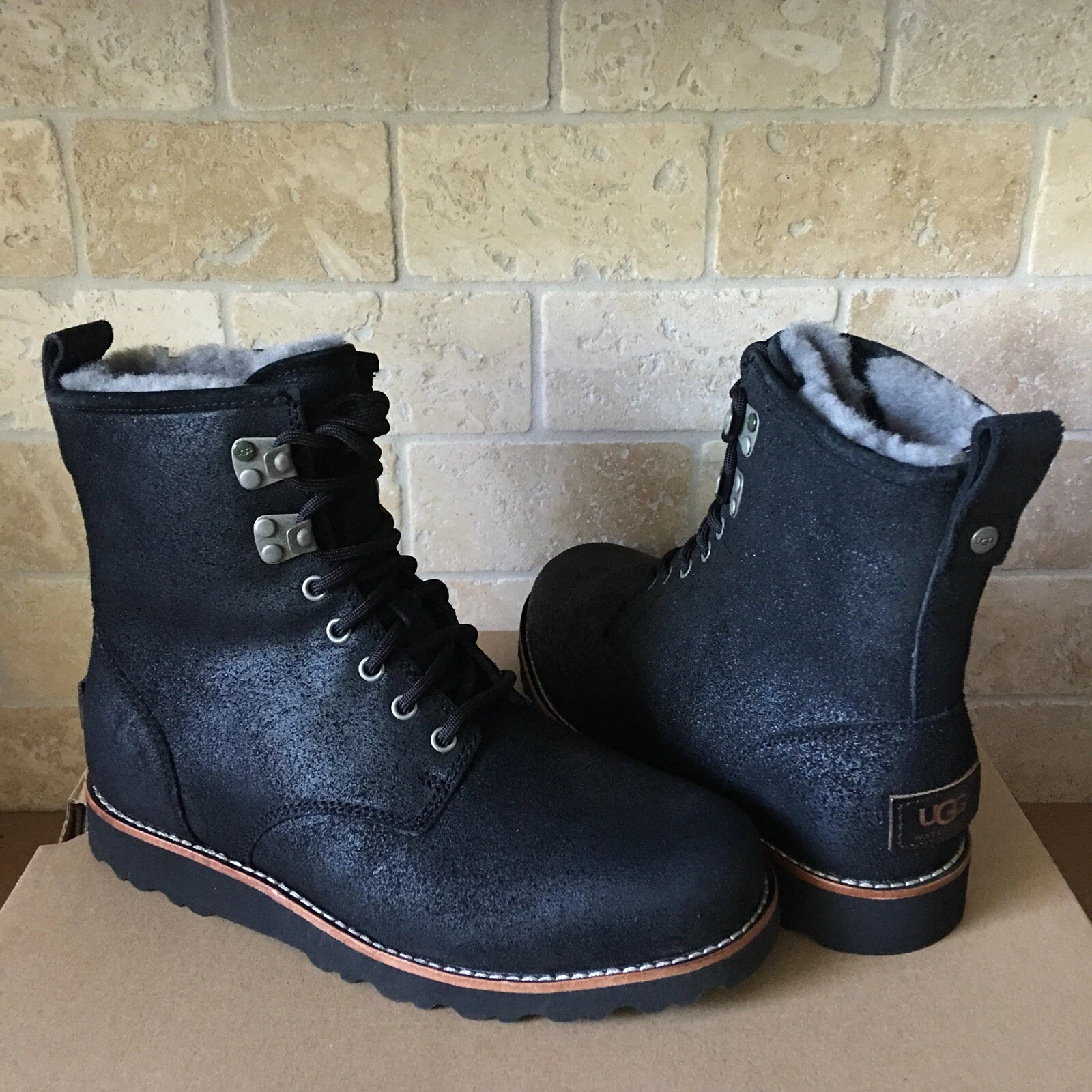 UGG HANNEN TL BLACK WATERPROOF TEXTURE LEATHER WINTER BOOTS SHOES SIZE US 7 MENS