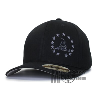 Snake Rattlesnake Logo Betsy Ross 13 Colones Stars 2A hat Black/Gray Flexfit Cap