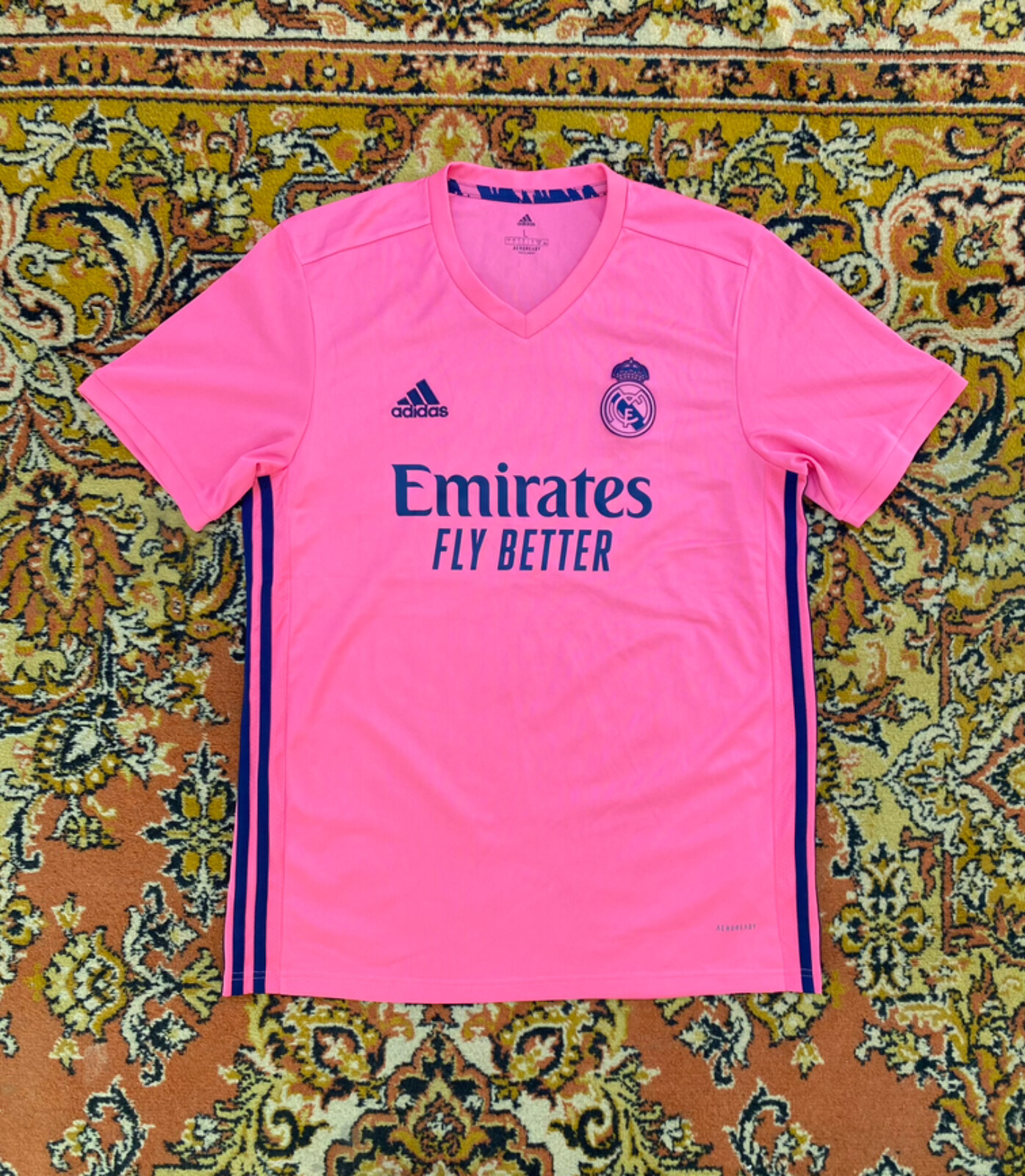 CAMISETA FUTBOL VISITANTE REAL MADRID 2020 2021 CAMISETA FUTBOL ROSA TALLA L ADIDAS