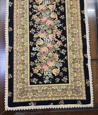 DECORATIVE TAPESTRY TABLE RUNNER  Roses EUROPEAN ACCENT MAT - TRIM