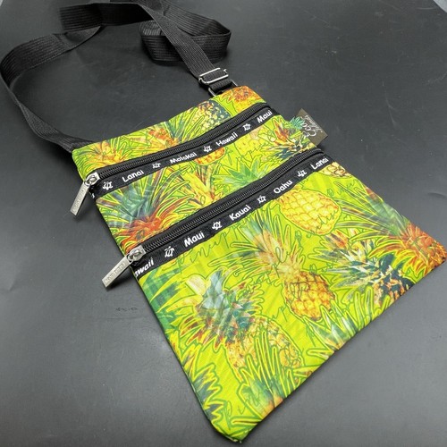 Eco Islands Hawaiian Cross Body Purse Pineapple Tropical 2 Zip Pockets Adjusts - Picture 9 of 9
