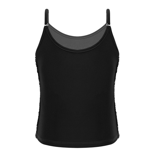 Kids Girls Sequin Dancing Vest Shiny Stretchy Tank Adjustable Straps Tops - Picture 11 of 57