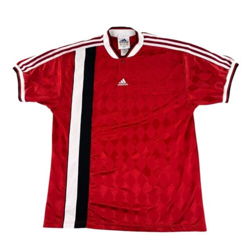 Vtg Adidas Soccer Jersey Mens Large Red Striped Satin Retro 90s Sports Futbol