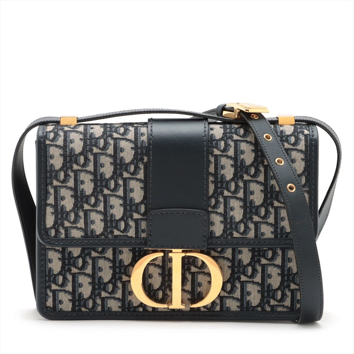 Sac bandoulière Christian Dior Oblique Montaigne 30 toile et cuir bleu marine