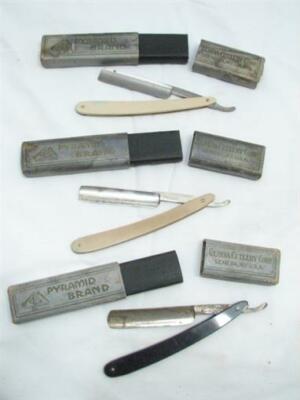 Pyramid Razor Lot 3 Vintage Geneva Cutlery Pyramid Brand Straight Razor Shaving w/Box ...
