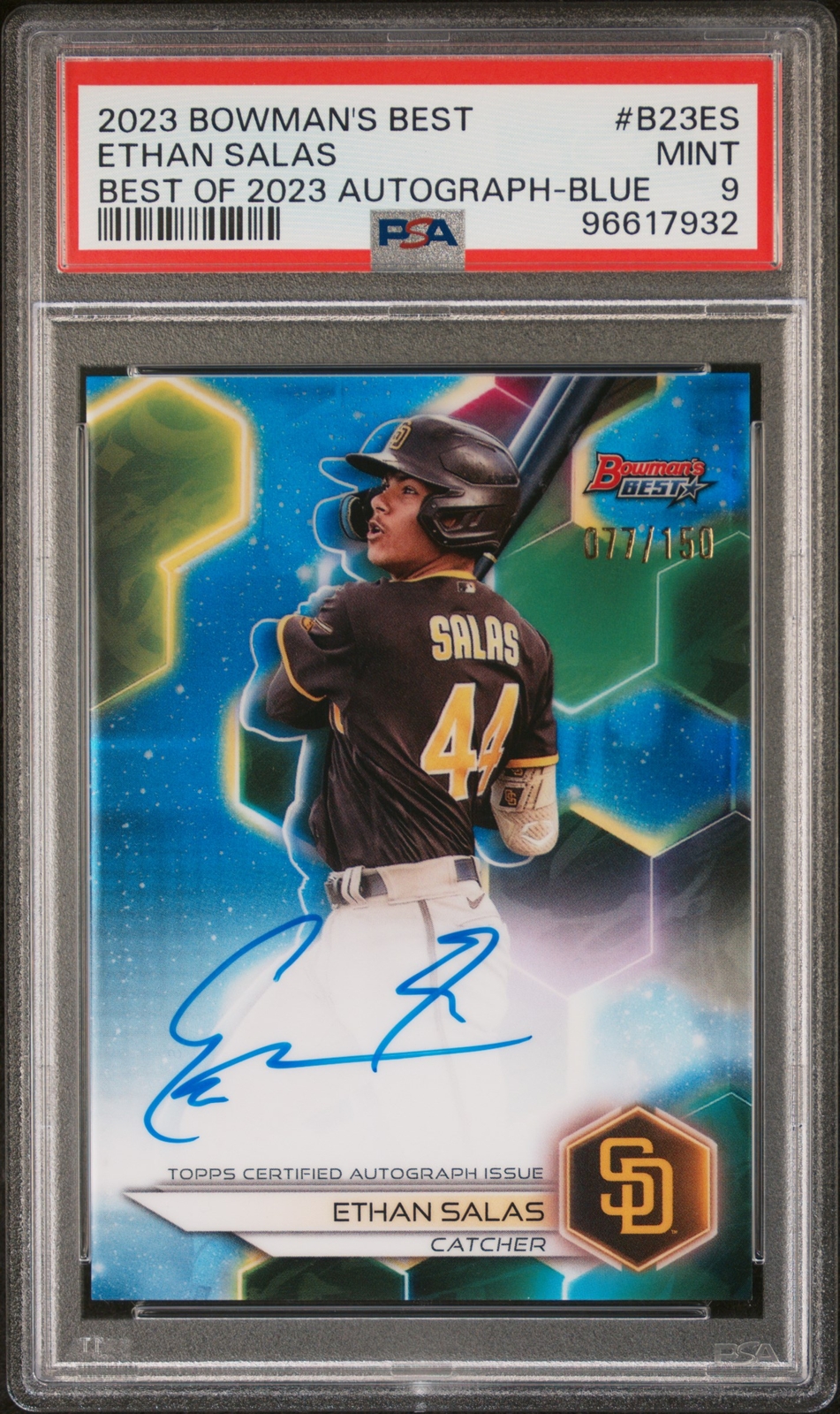 2023 BOWMAN'S BEST BEST OF 2023 AUTOS BLUE REFRACTOR ETHAN SALAS 77/150 PSA 9