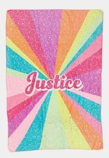 NWT JUSTICE LOGO BRIGHT RAINBOW COLORS BLANKET IN A BAG 62" H X 46" W