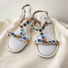 AMAZING Vintage Late 70s NOS Rainbow Jeweled Sandals Size 8
