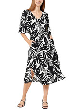 Girl With Curves Knit Midi Dress with Flutter Sleeve Black Tropical