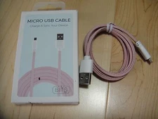Micro USB Charger Sync Data Braided 3 Ft. Cable - Pink
