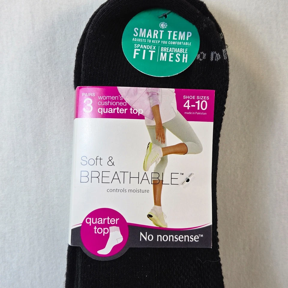 Calcetines acolchados No Nonsense para mujer 3 pares de cuartos negros temperatura inteligente talla 4-10 Foto 2 de 4