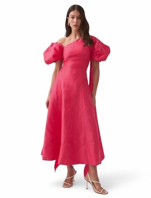 Aje Dress Size Au 10 US Arista Tulip Sleeve Midi Red Hot Pink