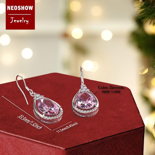 18K White Gold Plated Sterling Silver Teardrop Cubic Zirconia Drop Dangle Ear... - Picture 3 of 6