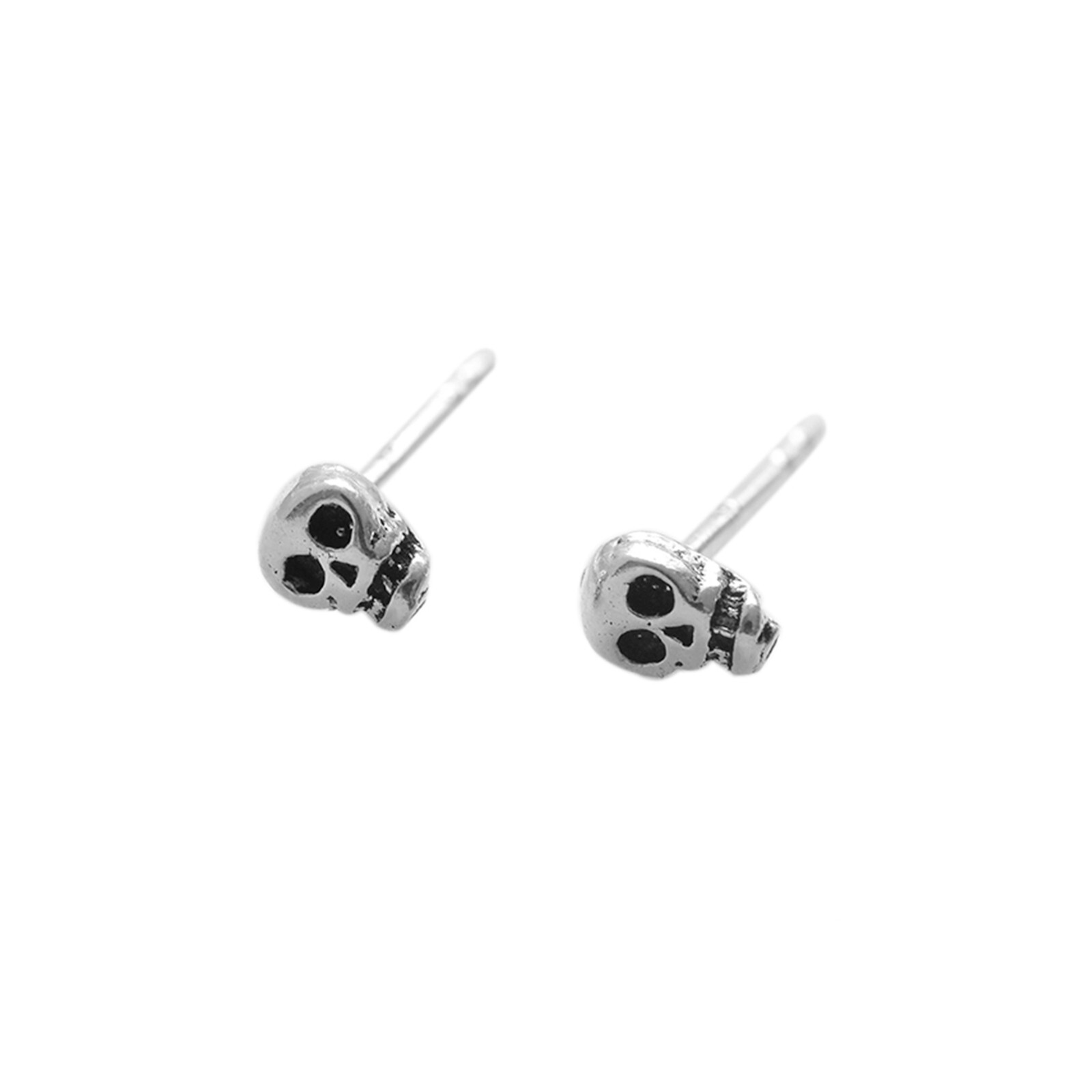Pendientes Unisex De Calavera Gótica Mini Punk Oxidada De Plata Esterlina