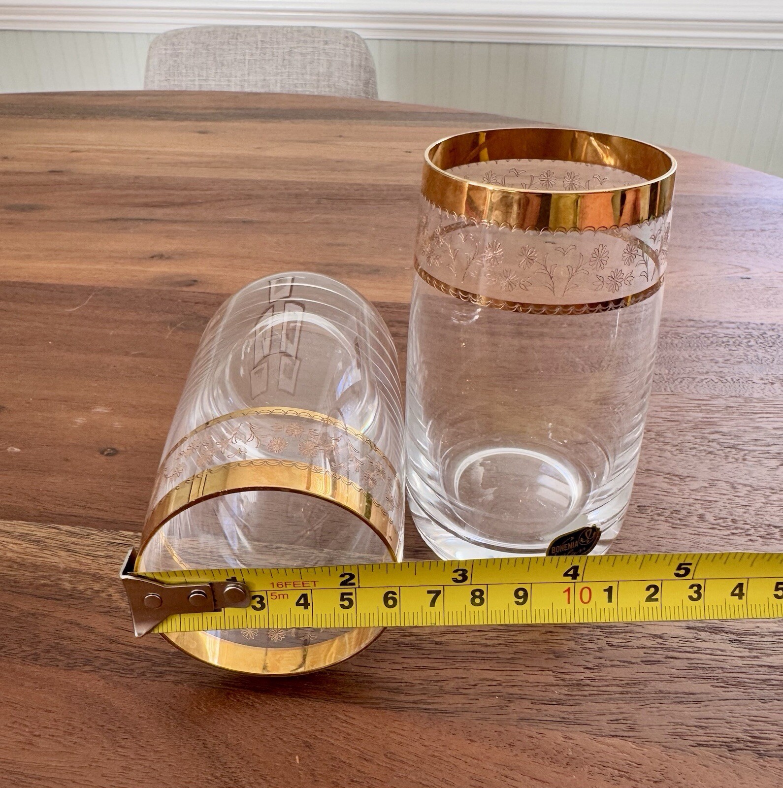 2 MCM Vintage Gold Embellished Glasses Bohemia Czech Republic Barware Retro EUC