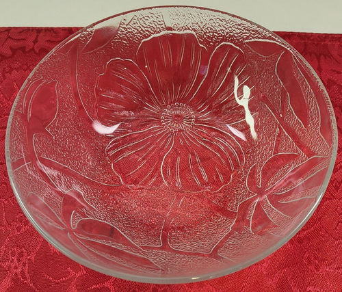Vintage Glass Bowl With Hibiscus Flower Design By KIG Glass 6 5/8" - Picture 2 of 7