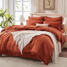 Queen Comforter Set, 7 Pieces Burnt Orange Bedding Boho Bed in a Bag, Soft