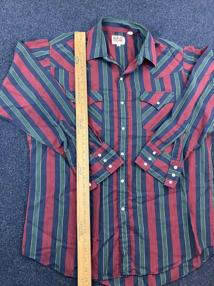 Camisa ELY Cattleman Para Hombre Grande Roja Verde Rayas Perla Occidental Manga Larga a Presión Foto 4 de 4